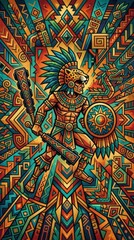 Colorful Aztec Warrior Illustration Aztec Warrior Colorful Art Native Tribal Historical. Concept featuring aztec, warrior, colorful, art, native for professional commercial design.
