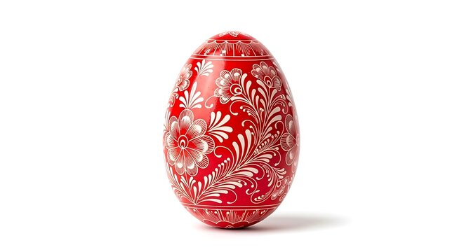 Easter day red egg decoration with traditional white patterns