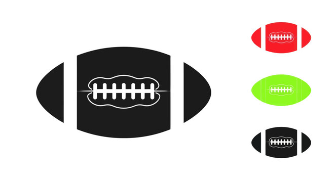 American Football Icons, Red, Green, Black Balls, White Background, Sports Concept