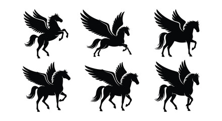 Obraz premium Six silhouettes of pegasus figures in various dynamic poses