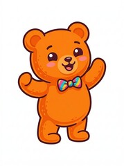Fototapeta premium Cute Cartoon Bear Wearing Bow Tie.