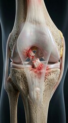 Obraz premium Detailed 3D illustration of human knee joint anatomy showing bones cartilage and ligaments