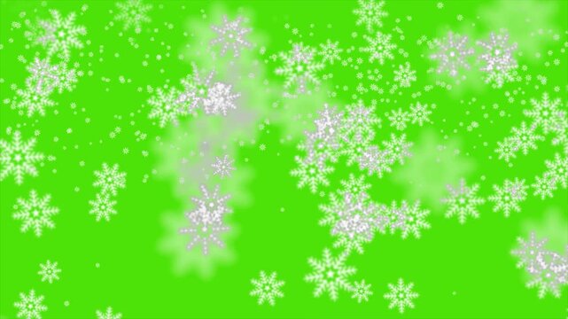 Snowflakes green screen animation, falling snow particles, winter snow overlay, chroma key snow effect, festive snowfall background, Christmas snow animation, seamless snow loop, VFX snowflakes