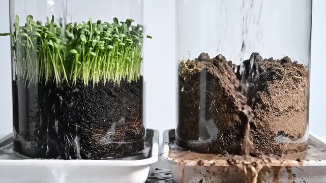 Comparison of Soil Erosion: Healthy Soil vs. Degraded Soil Under Water Flow