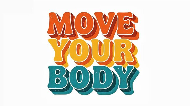 Animated retro groovy "Move Your Body" typography in a vibrant, colorful, and fun 70s style motion graphic clip.
