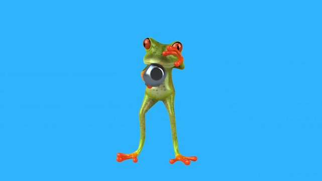 Conceptual 3D animation of a cartoon frog lifting a kettlebell