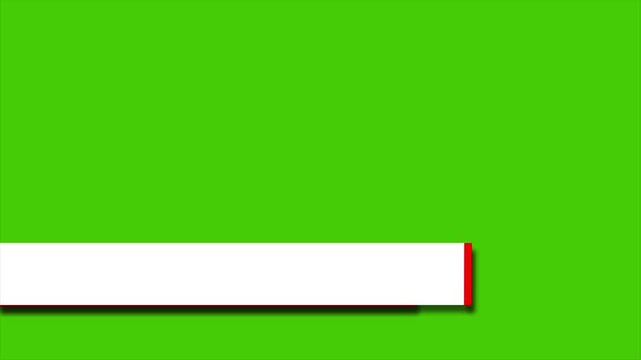 Lower third title bar animation. Minimal horizontal banner with red accent on green screen background