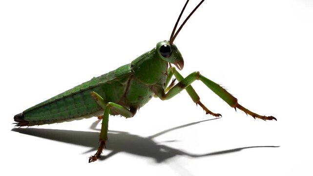 Green grasshopper on white background.