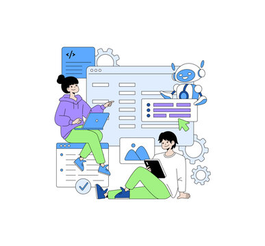 Collaborative Programming with AI Robot Vector Illustration
