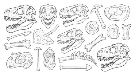 Dinosaur Skeletons and Fossils Collection - Hand-Drawn Illustration © anis