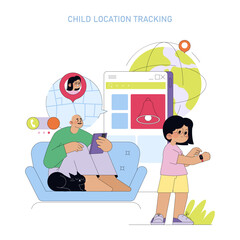 Child Location Tracking with Smart Devices Vector