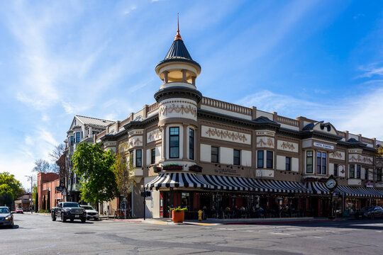 Historical travel and businesses in downtown area in Chico, California