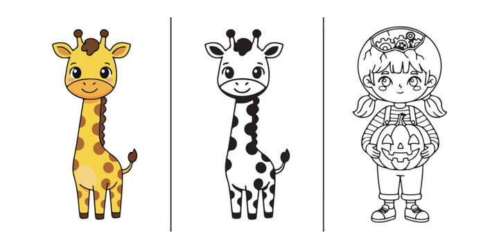 Cute giraffe cartoon illustration, baby giraffe character design, safari animal cartoon clipart, kids nursery animal artwork, adorable giraffe mascot drawing, wild animal cartoon illustration, cute zo