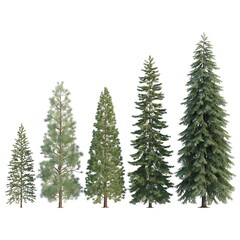 Obraz premium Collection of Five Unique Evergreen Trees on White Backdrop