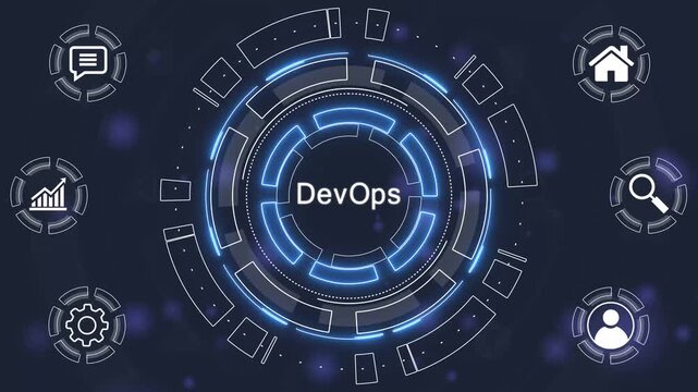 Futuristic Blue Circular DevOps HUD Interface Element with Bokeh Background technology digital.4k Animation.