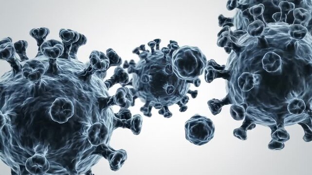 3d Rendering of Coronavirus Particles Floating in Space, Microscopic View