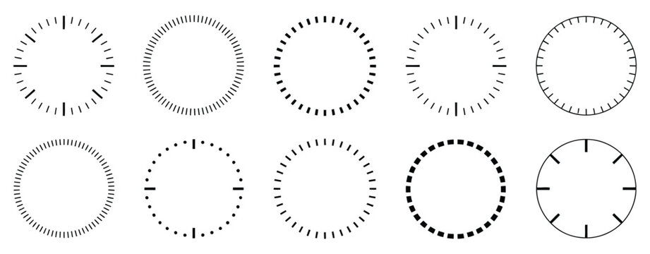 Circle dashed shape collection, round border geometric stroke, dotted frame set, black dashed circle sign pattern background