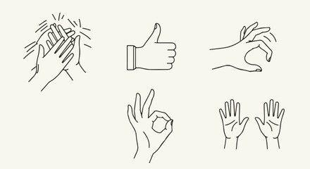 Fototapeta premium Set of Hand Gesture Vector Icons with Clapping, Thumbs Up, Pinch, OK, and Open Palms isolated PNG with Transparent Background