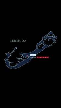 Animated map of Bermuda with administrative divisions and capital city Hamilton, vertical format for social media