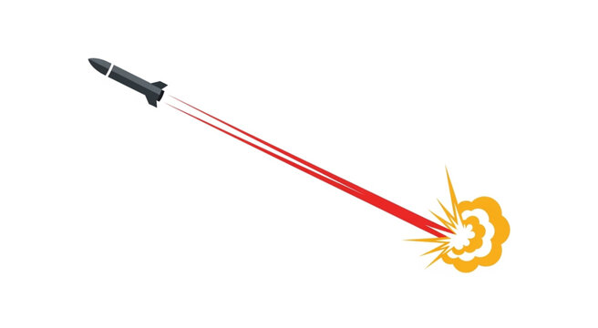 Rocket Launching with Fiery Trail and Smoke Plume.