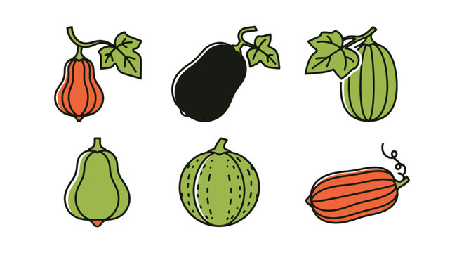 Ivy Gourd Line art vector set bold abstract color illustration