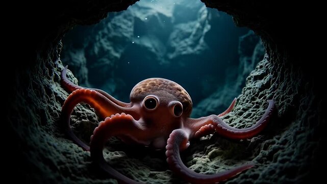 Octopus in a dark cave.