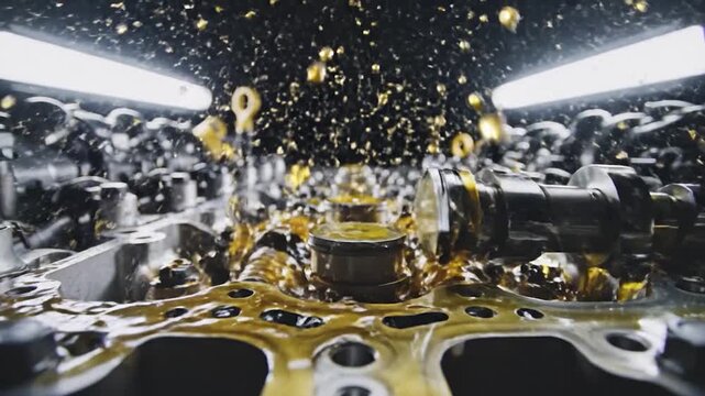 Oil pouring onto engine block.