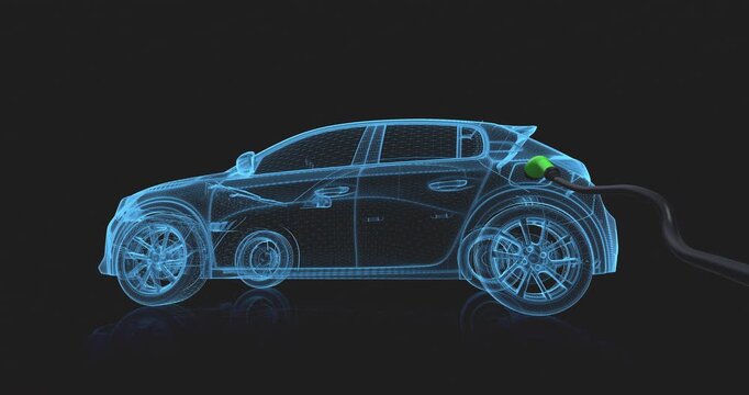 Close up shot of EV start button initiating vehicle power. EV Car Internal Parts Related CG Animation.