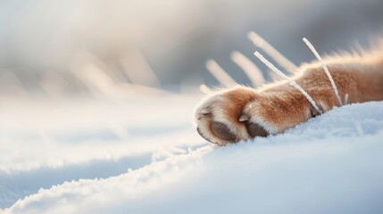 Fototapeta premium A close-up of a Siberian Husky's paw with thick fur and sharp claws.