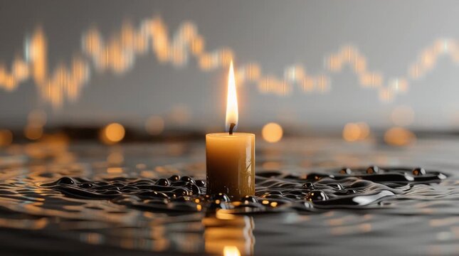 Candle of Remembrance: A single candle flame flickers in the serene water, symbolizing light, hope, and remembrance amidst a soft, blurred background.