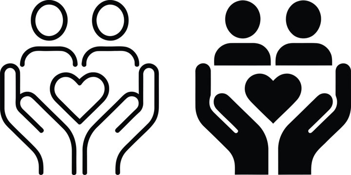 Two representations of family love and support depicted through hands cradling hearts