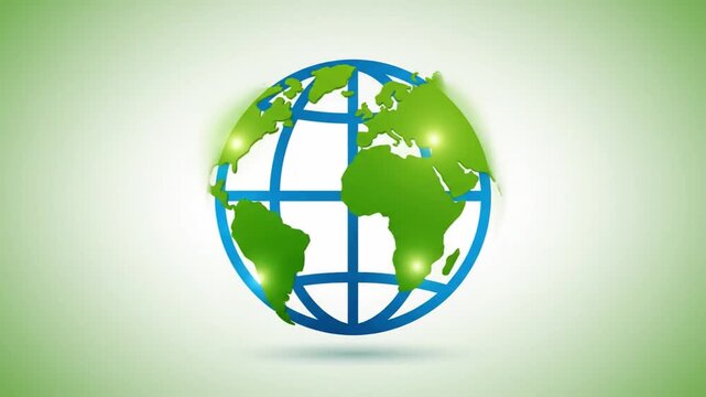 Green globe world map blue grid environmental concept earth illustration eco friendly sustainability global unity clean energy nature protection with green leaf eco organic environment outline symbol
