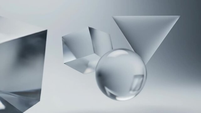 Abstract 3D Geometric Shapes with Refraction and Reflection Effects