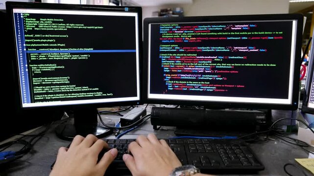 Close-up of laptop screen, Touch typing pointing cloud data social network media or virus. IT engineer software developer programmer interact with AI