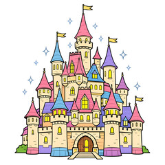 Fototapeta premium Fairy tale castle on a hill vector illustration