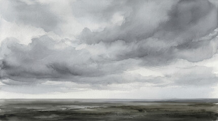 Fototapeta premium Dramatic Overcast Sky With Heavy Cloud Cover Over a Flat Landscape