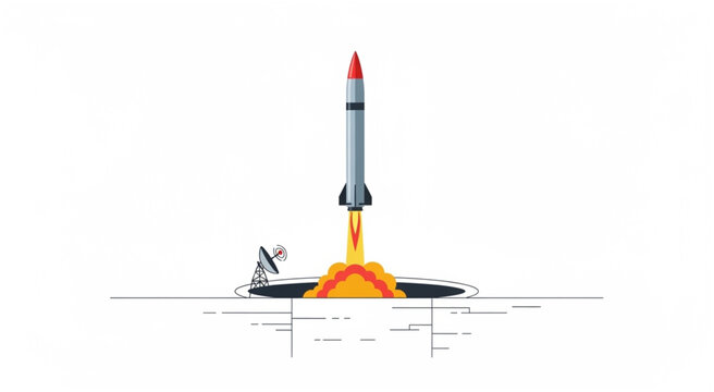 Rocket Launching from Underground Silo with Fiery Blast.