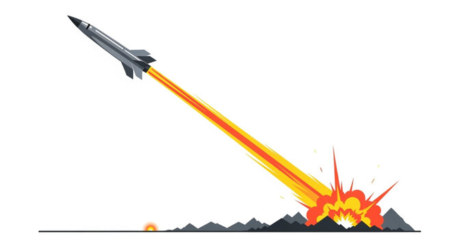 Illustration of a Missile Launching and Impacting the Ground.