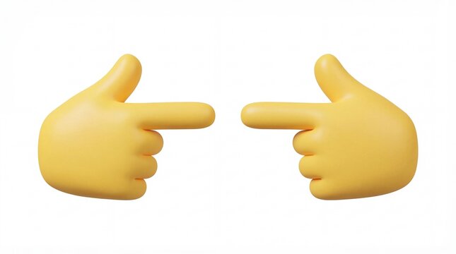 Two yellow hands pointing to each other isolated on white background