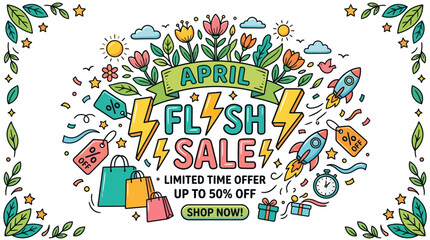Obraz premium April Flash Sale Banner with Floral Elements