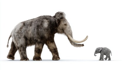 Obraz premium Woolly mammoth baby elephant encounter in spacious setting