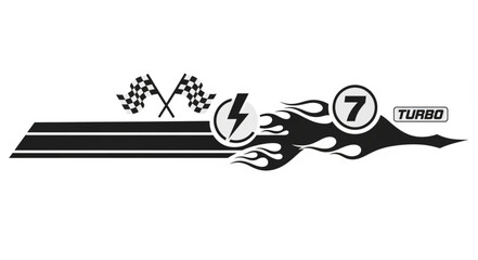 Dynamic Racing Stripe Graphic with Flames and Checkered Flags. © Reza