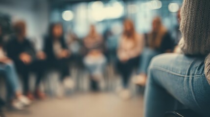 Fototapeta premium Diverse people seated in circle participating at group therapy session