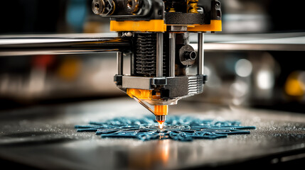 Fototapeta premium up of 3D printer creating plastic prototype
