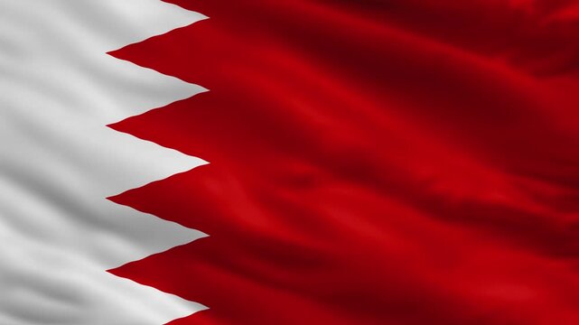 National Flag of Bahrain Waving with Five White Serrated Points