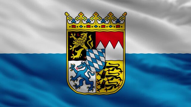 State Flag of Bavaria with Greater Coat of Arms Waving Satin Texture