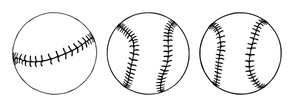 Baseball ball set with realistic vector illustration featuring sports equipment, game ball, and professional design with white and red stitching