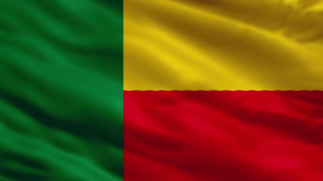 Republic of Benin National Flag Waving Silk Texture Background 3D Illustration