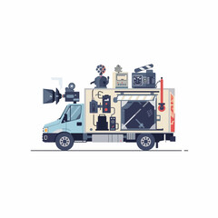 Fototapeta premium A film production truck with equipment.