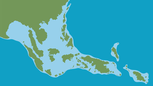 A map of Southeast Asia highlighting the geographical features of the Malay Peninsula and surrounding islands